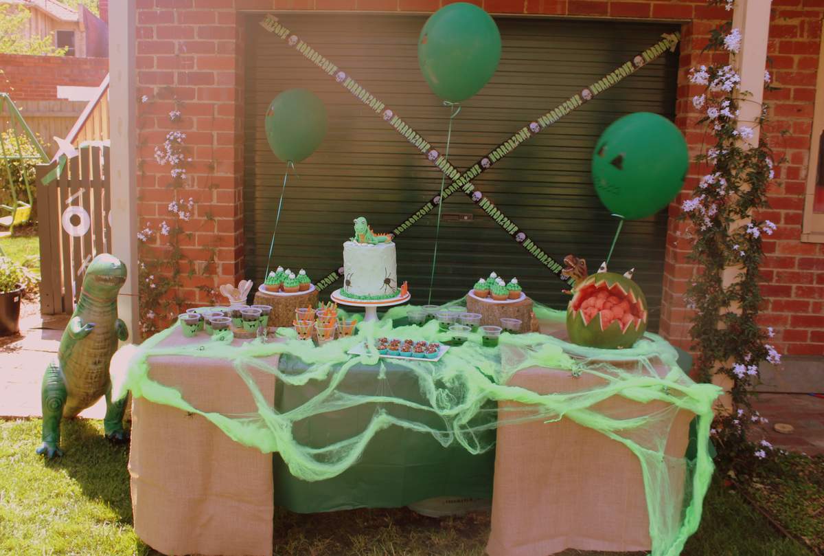 Green Spooky Fashion Dinosaur 4th Birthday Party - Green Spooky Fashion Dinosaur