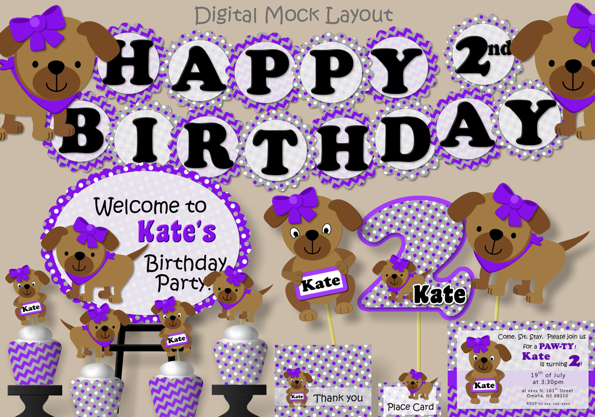 Purple and Gray Puppy Birthday Party - Dogs/Puppies Birthday