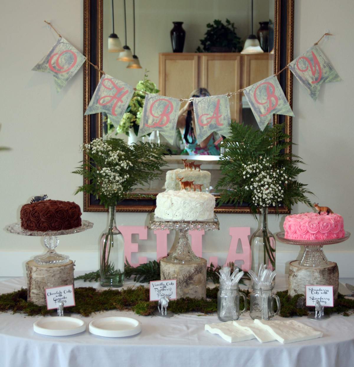 Woodland Baby Girl Shower - Woodland, birch bark, baby animals