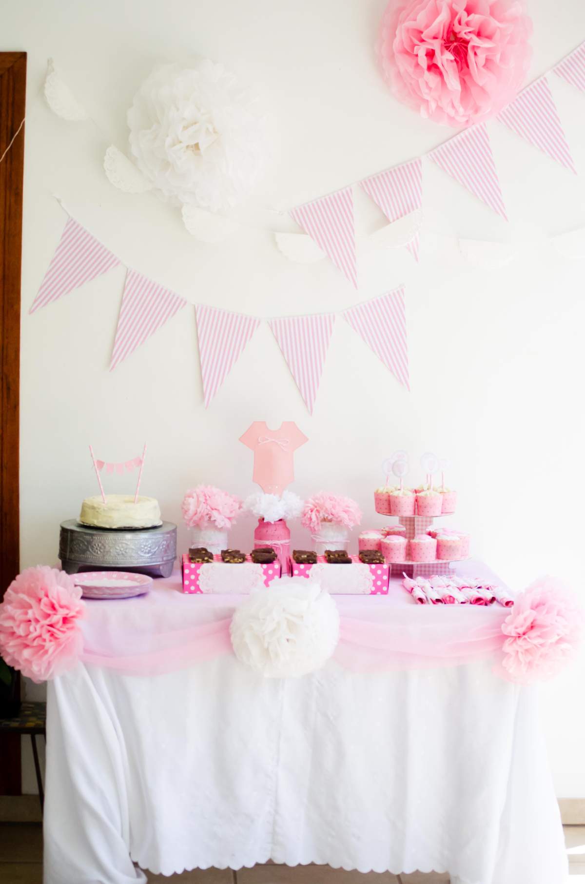 Pink and white Baby Shower Party Ideas Photo 1 of 20 Catch My Party