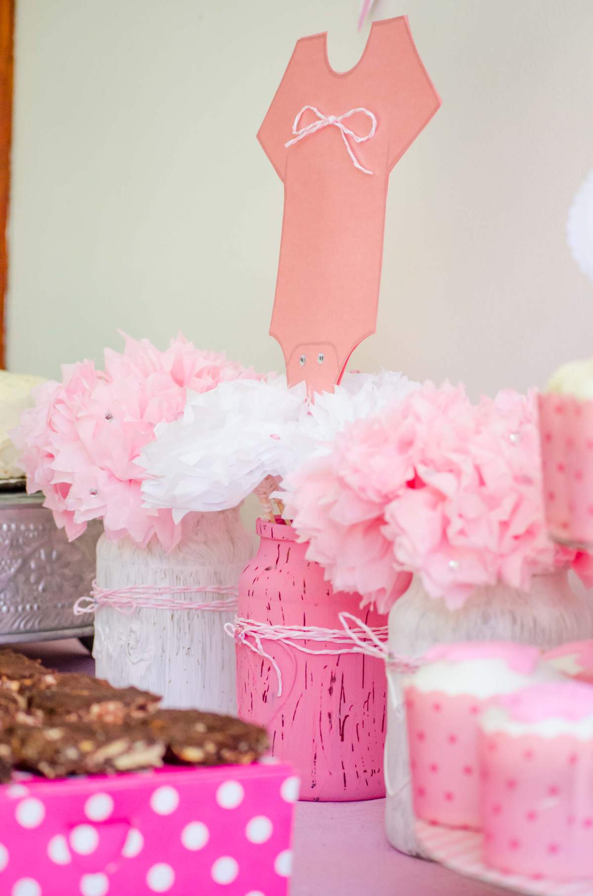 Pink and white Baby Shower Party Ideas Photo 5 of 20 Catch My Party