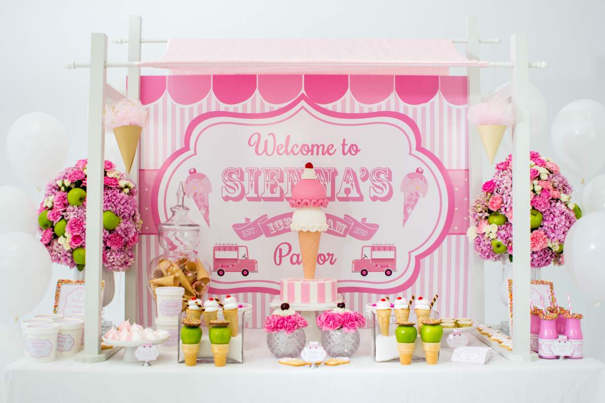 Ice Cream Party - Pink and White with Green apples
