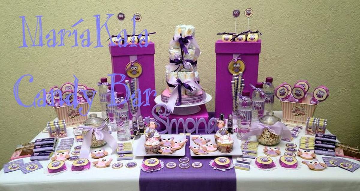 Baby Shower de Simona - Buhitos lilas, violetas y amarillos bajos