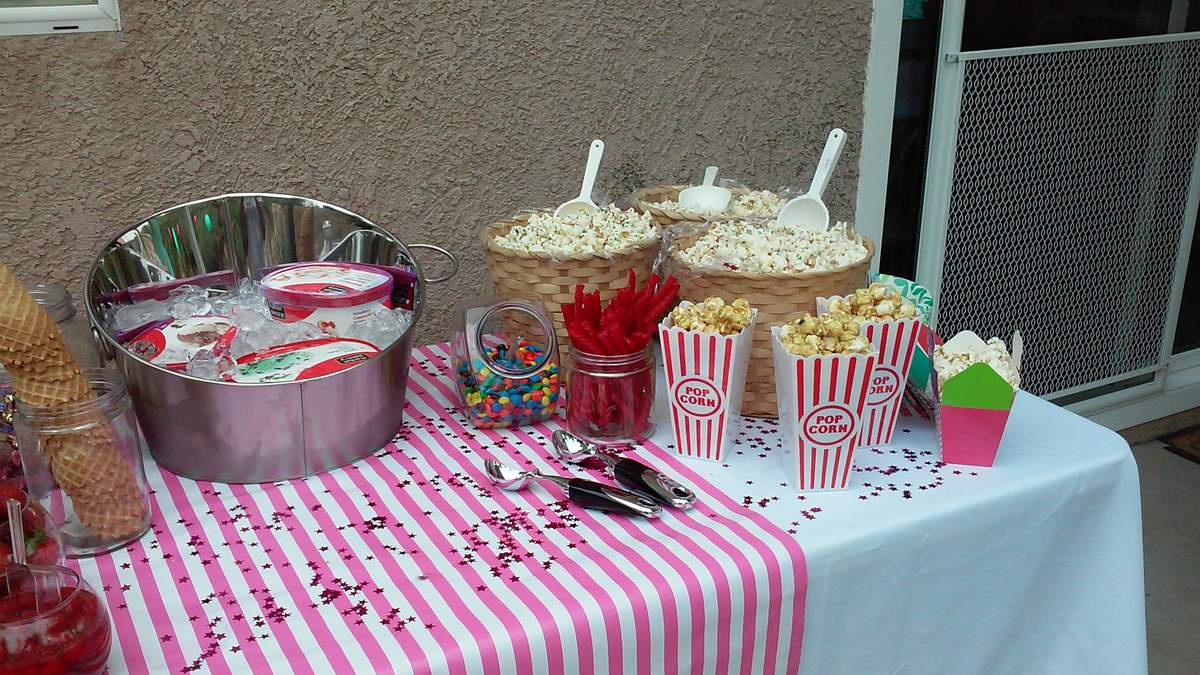 Candy Buffet XOXO Candy Girls Backyard Movie Night - pink and teal