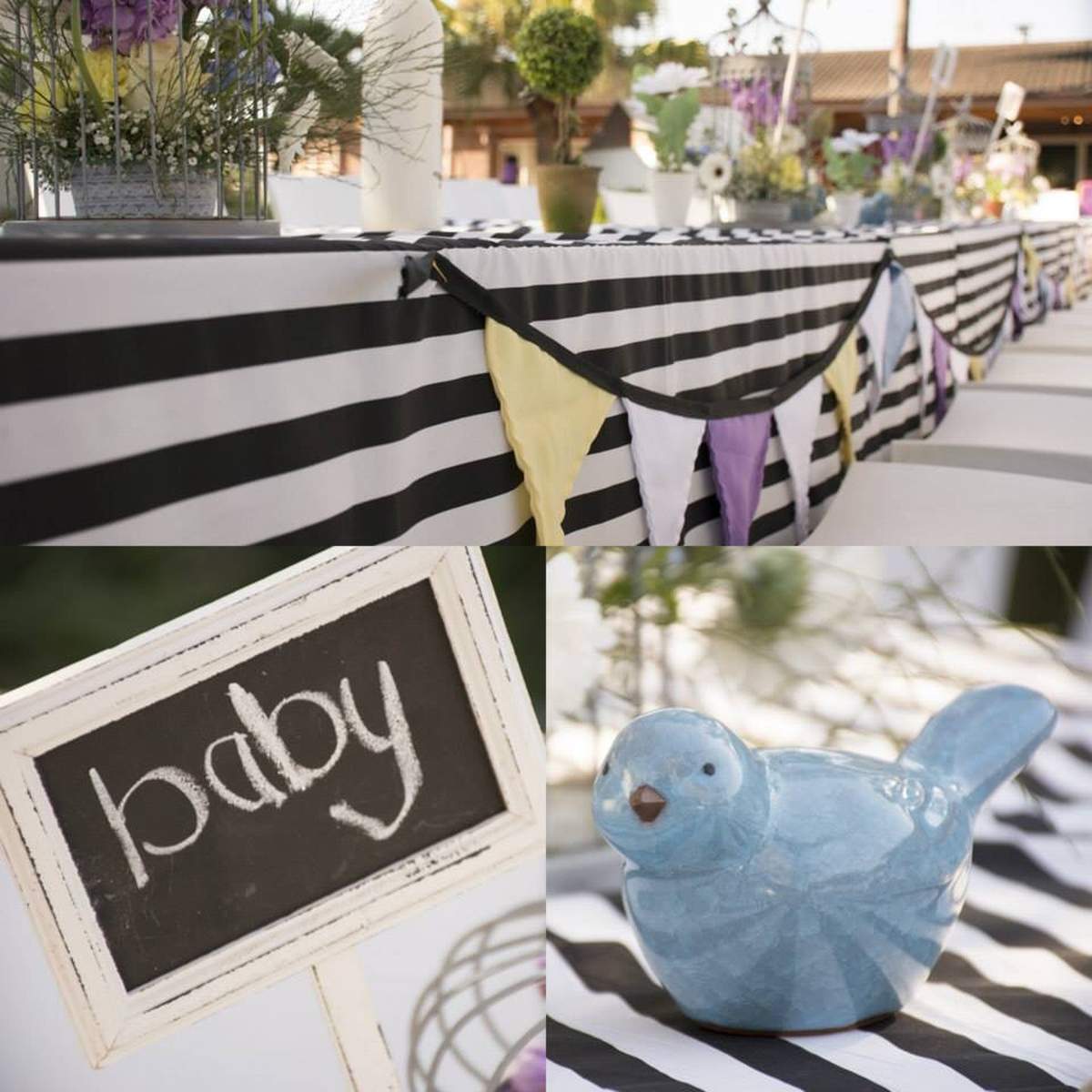Black, white and pastel baby shower - Bunnies and birds