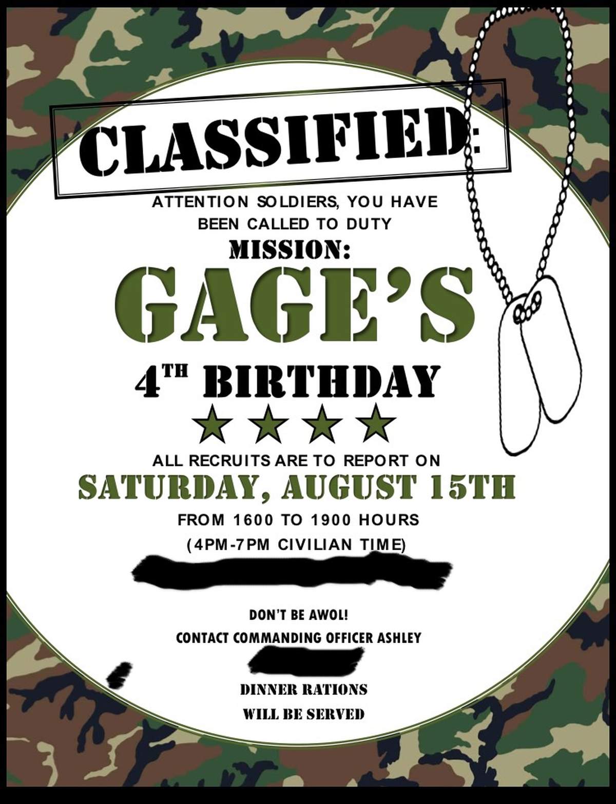 Gage's Army party - Army