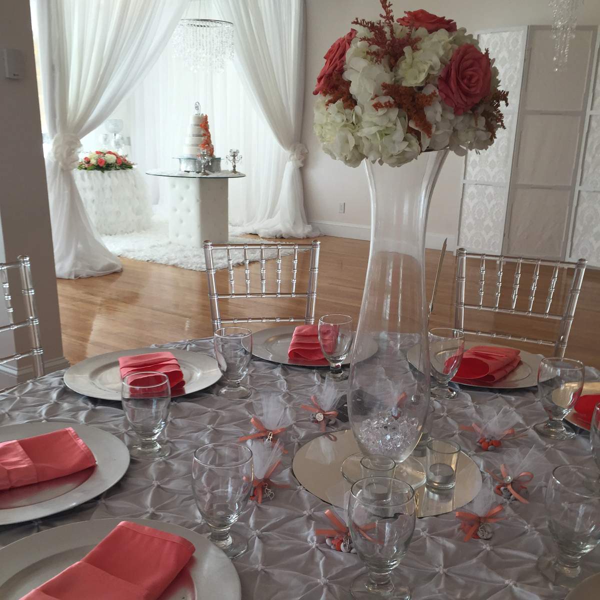 White and coral wedding - None