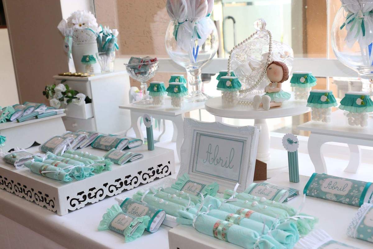 AQUA AND WHITE FIRST COMUNION  - None