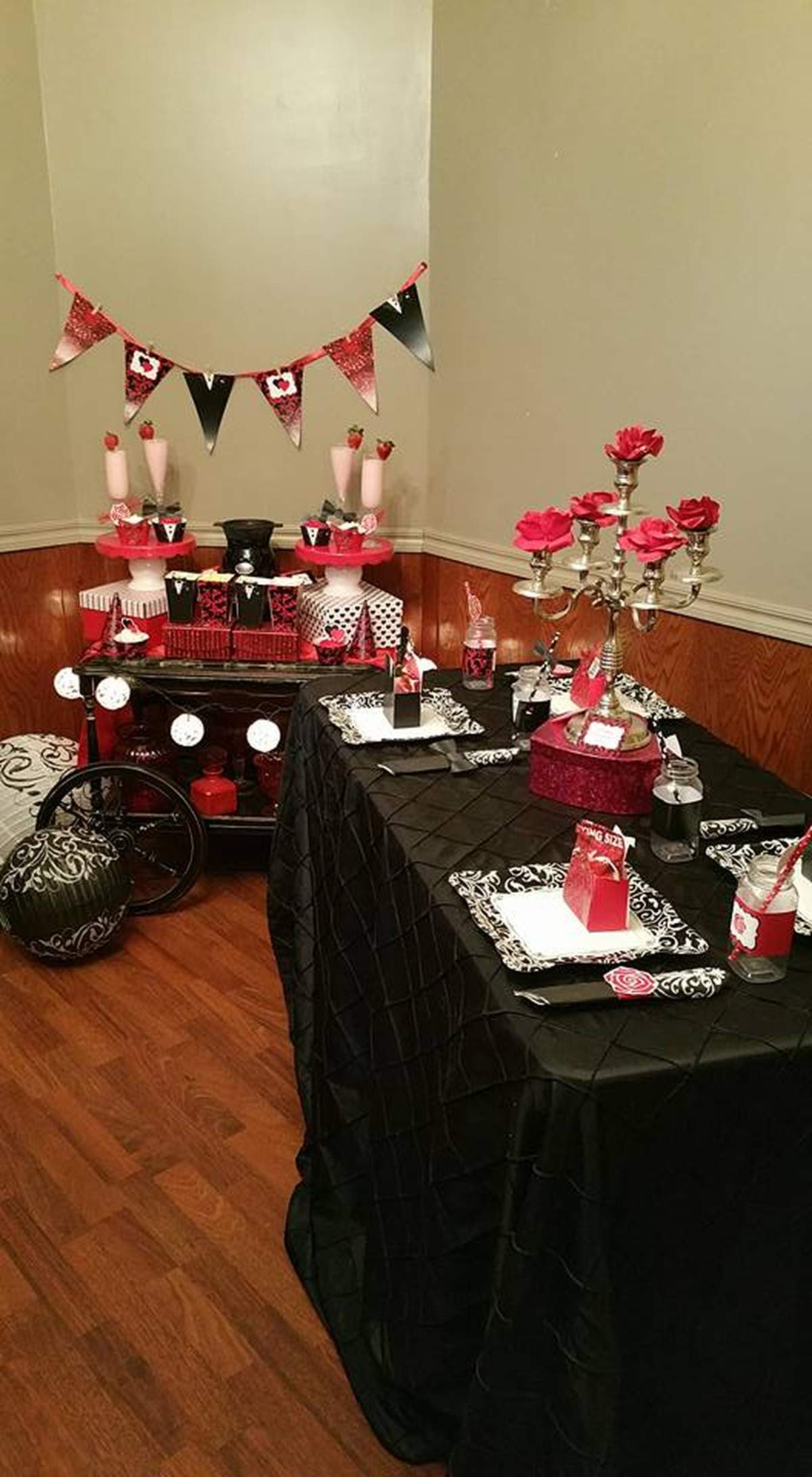 Dressy Valentine Party Setup - Dressy - Tuxedo's and Red Floral