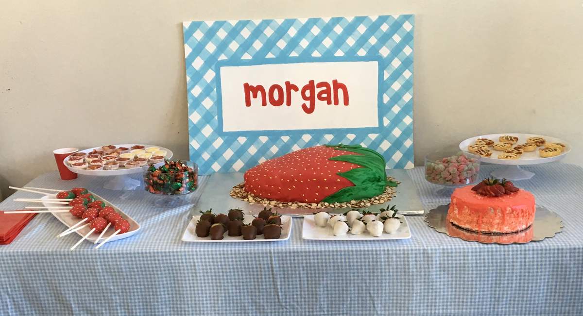 Morgan's "Berry" Sweet 7th Birthday Party - Light blue gingham and strawberries