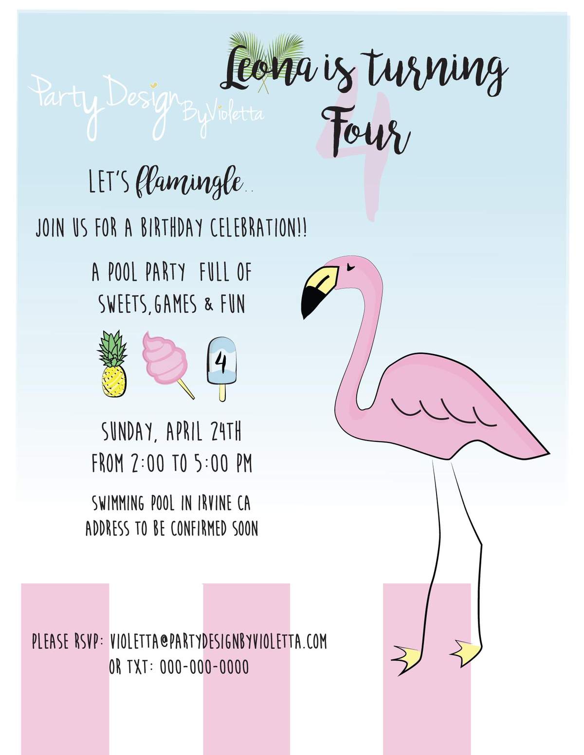 Leona's Flamingo Pool Party - Flamingo's summer pool party, pineapple, popsicle,cotton candy