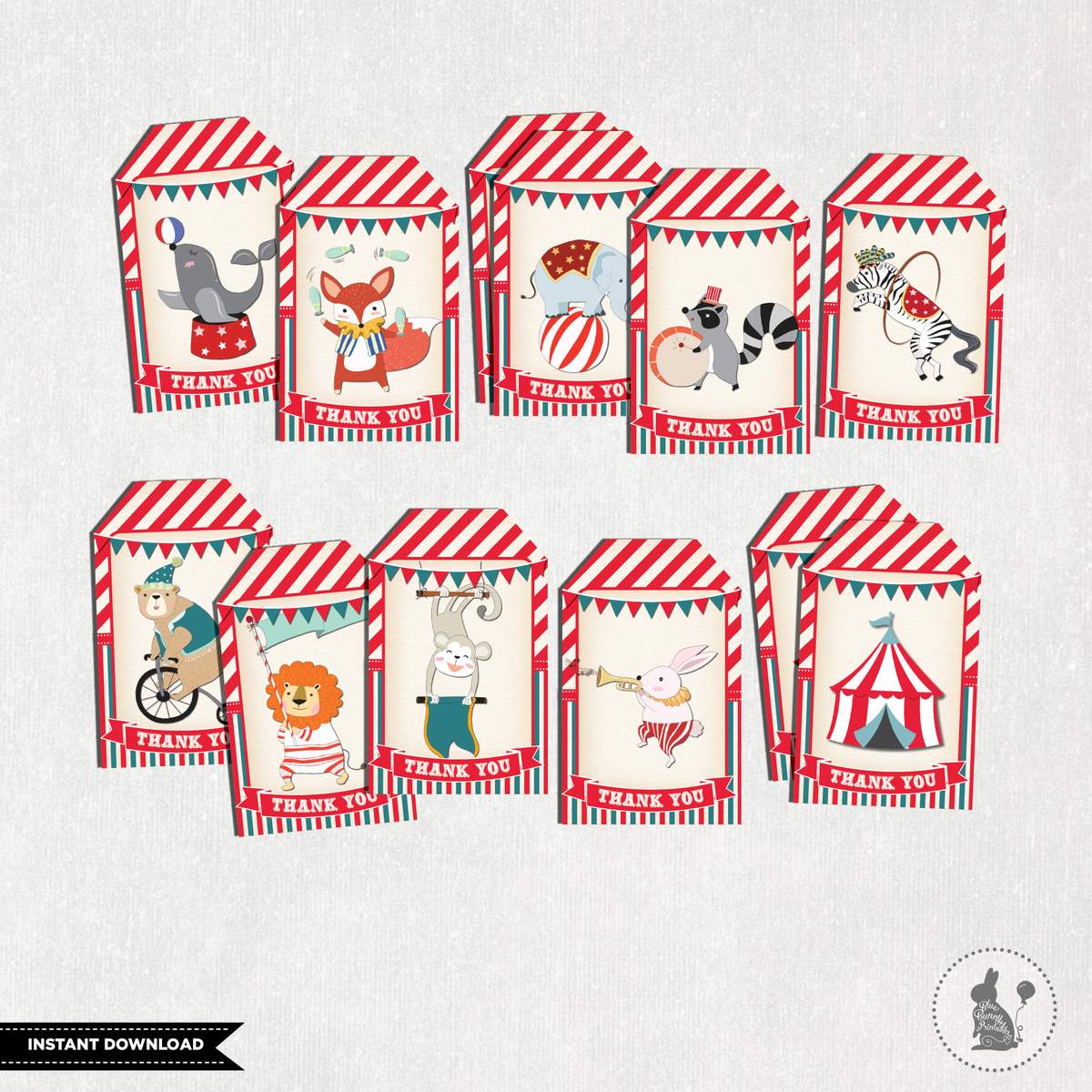 Vintage Circus Thank You Tags - Circus / Carnival