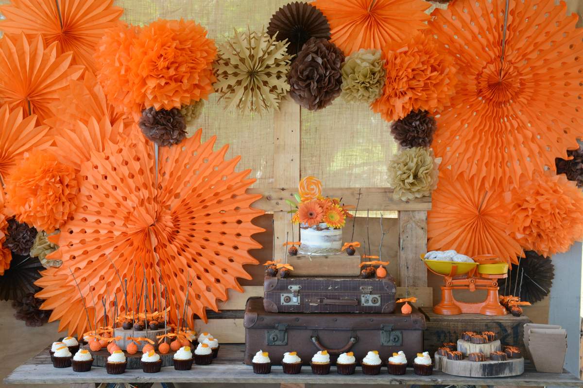 Rustic Pop baby shower - An earthy, rustic baby shower with a pop of tangerine