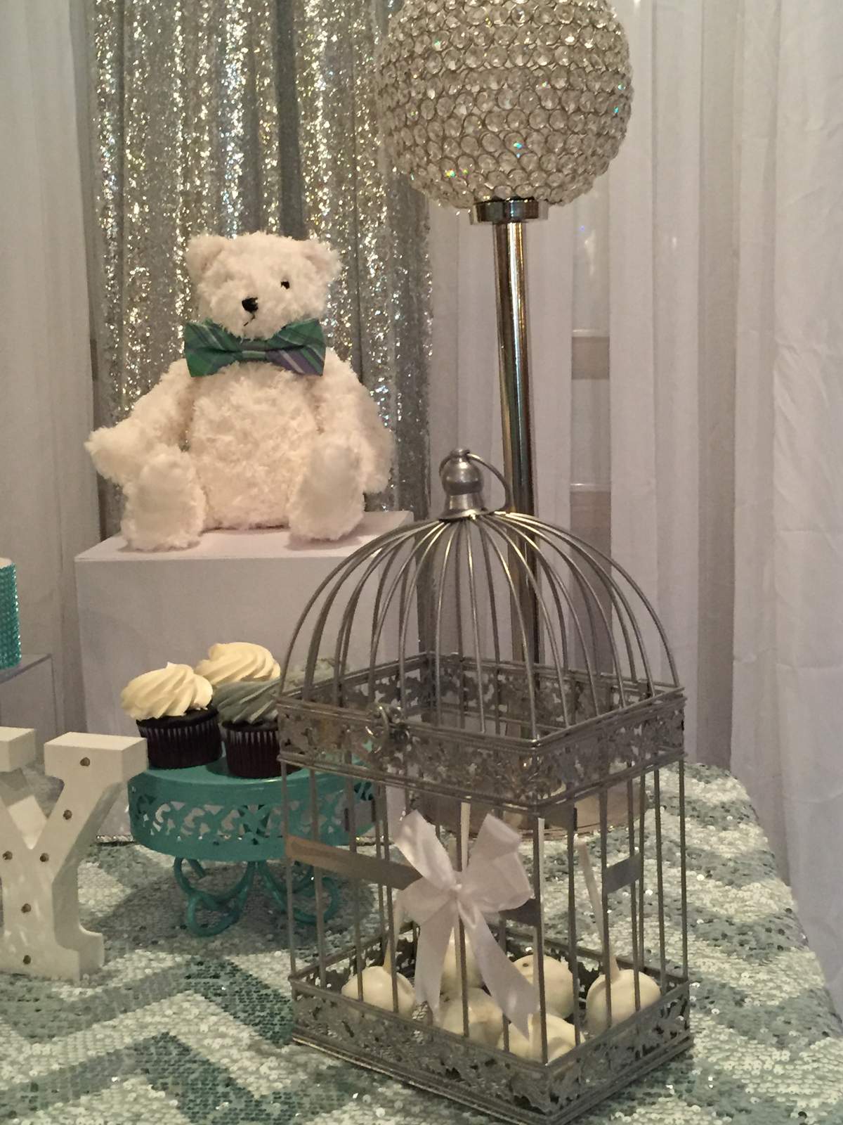 Mint and Silver Baby Shower Party Ideas Photo 10 of 15 Catch My Party