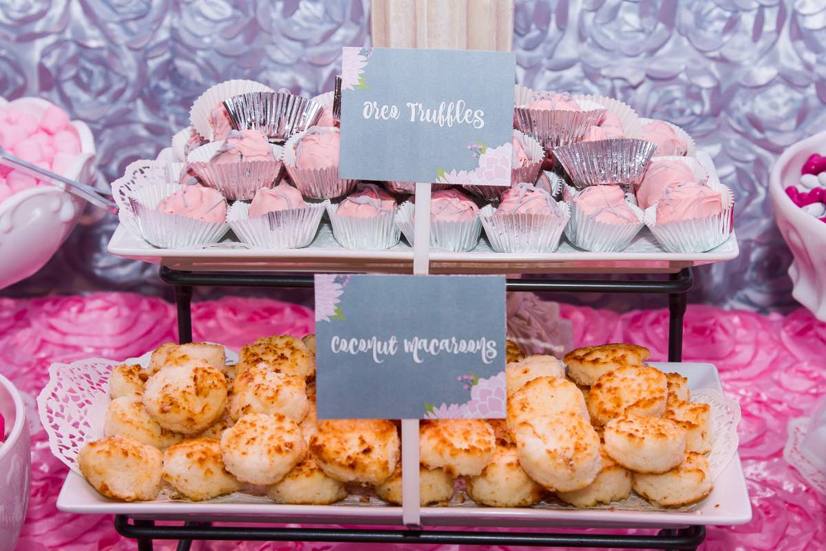Floral, Pink, Gray, and White Baby Shower Party Ideas Photo 4 of 25