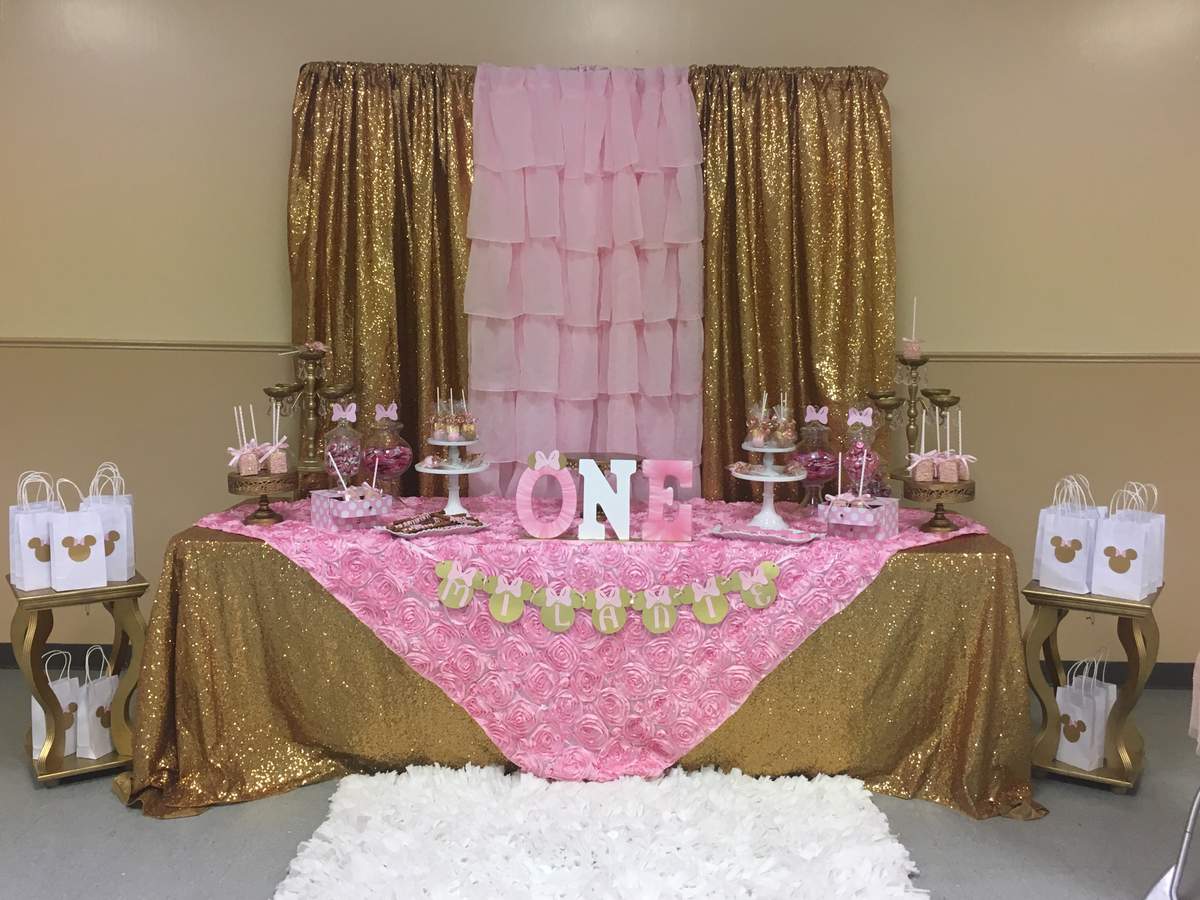 Gold and Pink Minnie 1st birthday - None