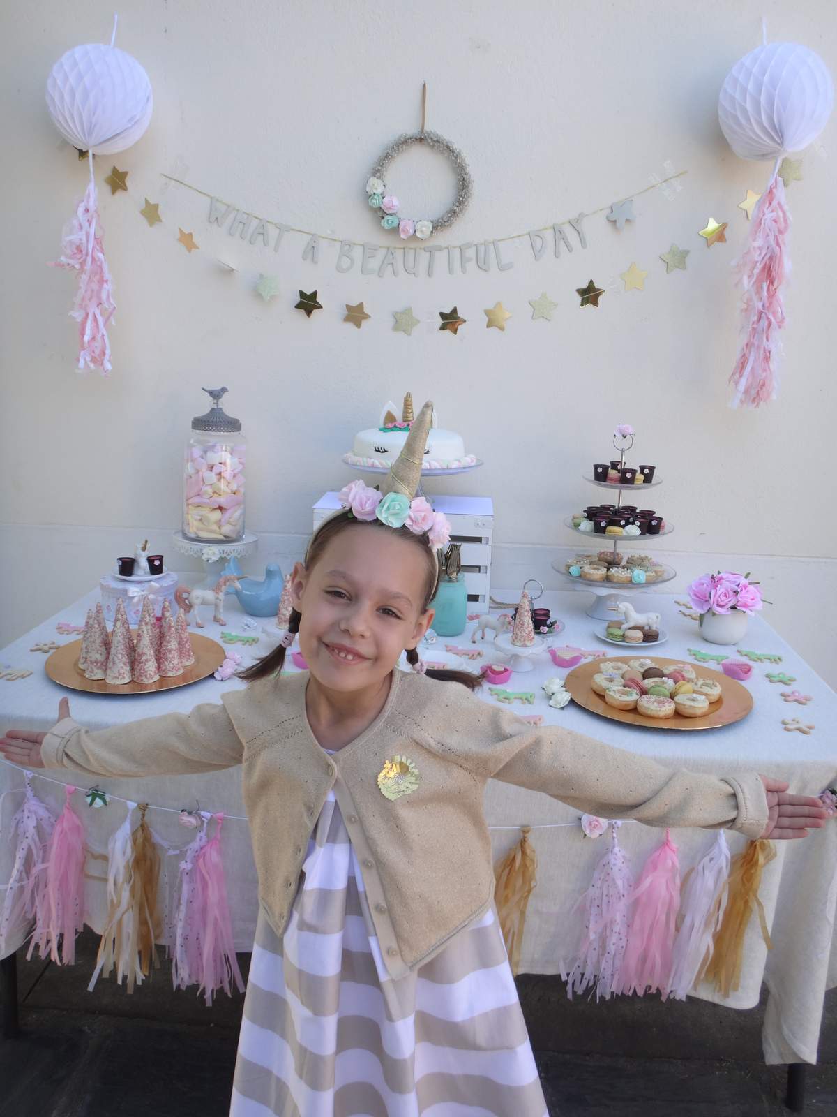 Unicorns and roses 7th birthday party - pastel unicorns