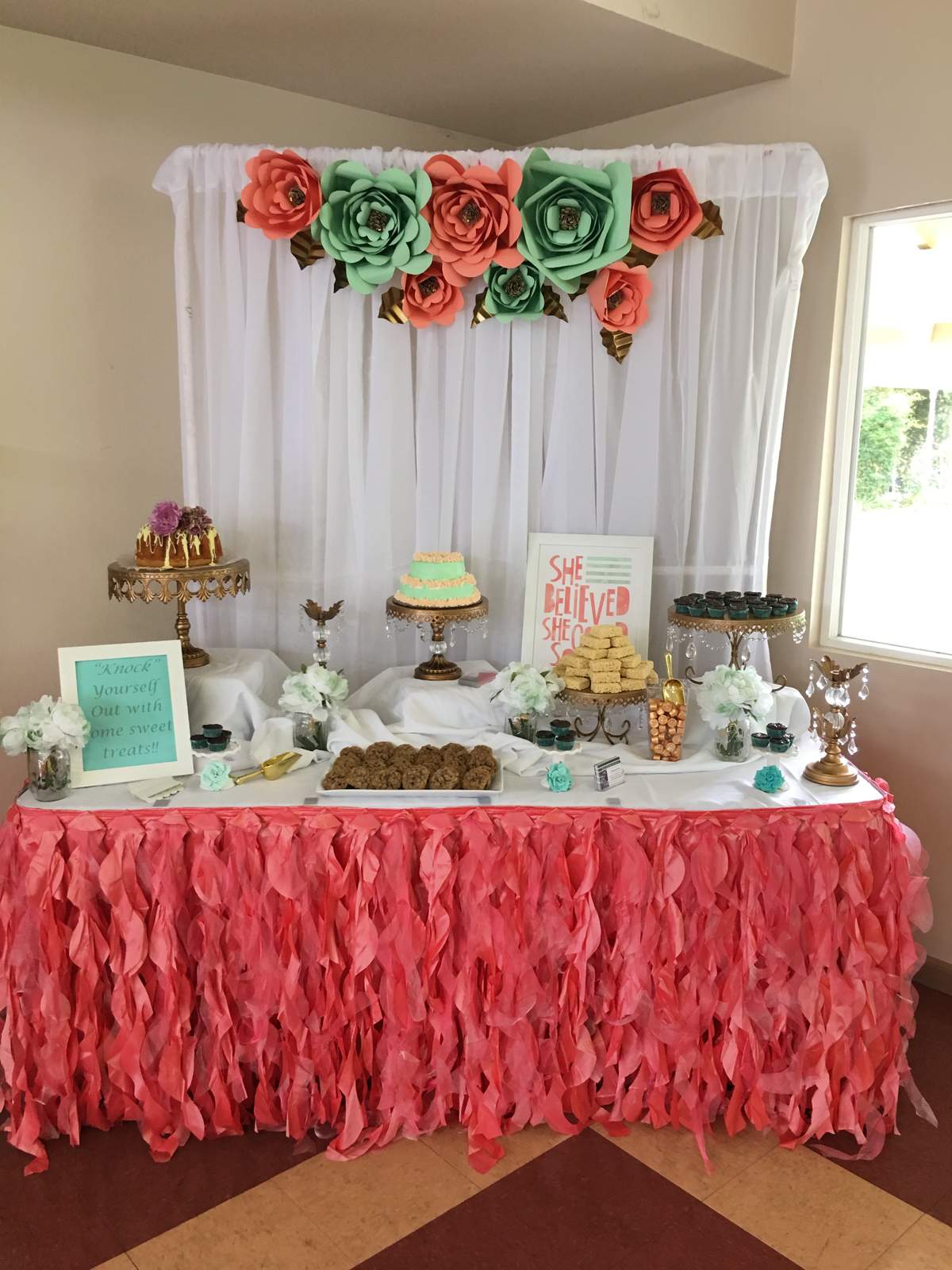 Colors are Coral and Mint Green Birthday Party Ideas | Photo 13 of 23 |  Catch My Party, image size:1200x1600