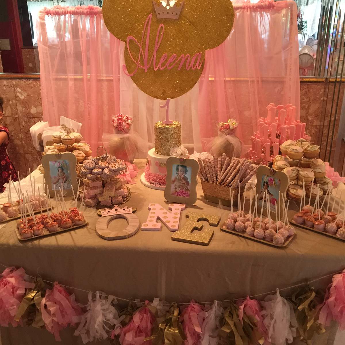 Aleena's First Birthday - Gold Royal Minnie Mouse