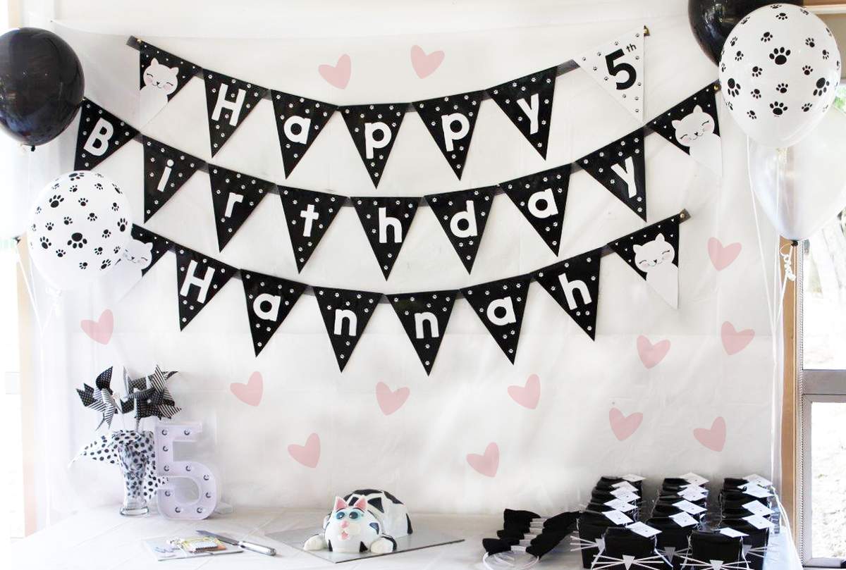 Cute Black and White Kitten Party for Hannah's 5th Birthday - Kitten - Black and White