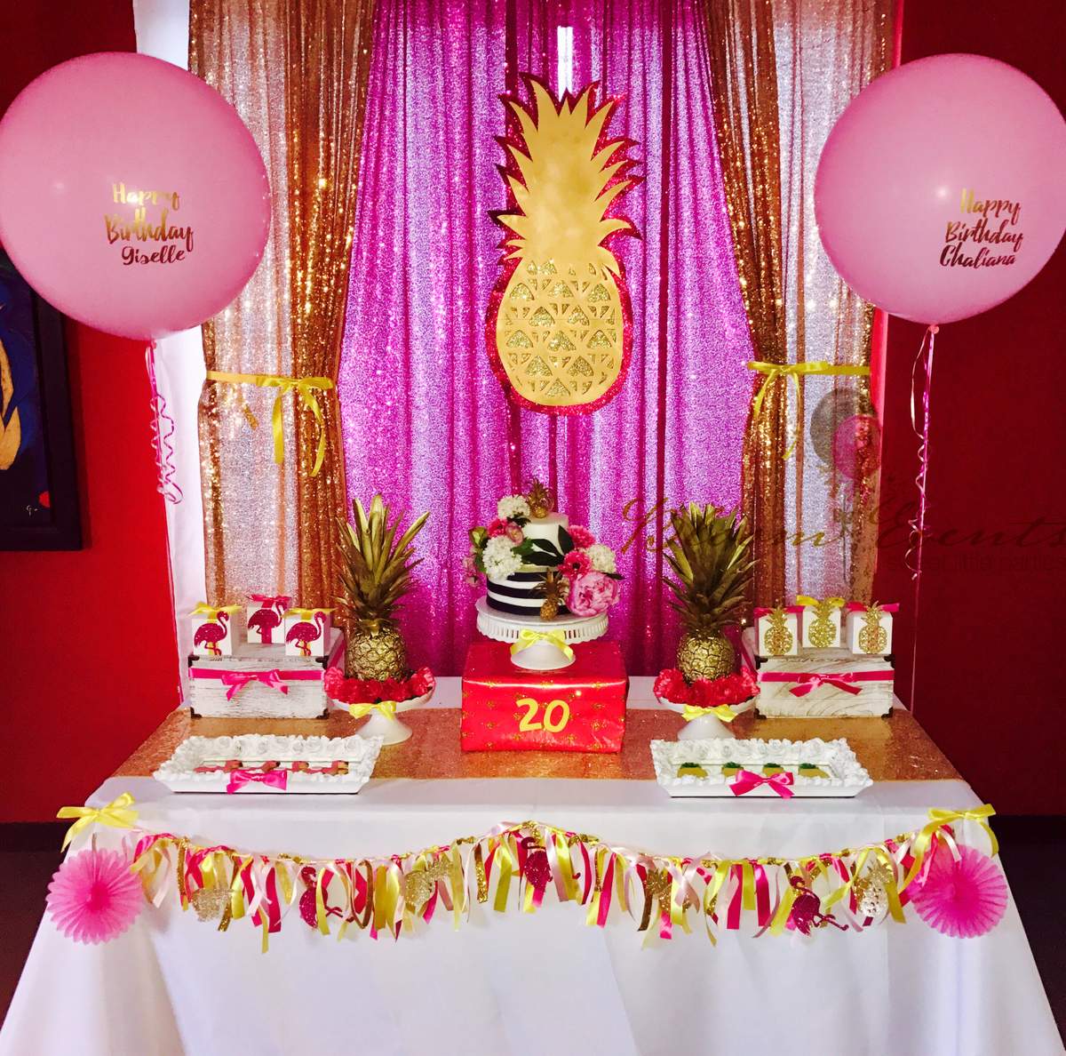 Friend's Birthday Bash - Pineapples and flamingos