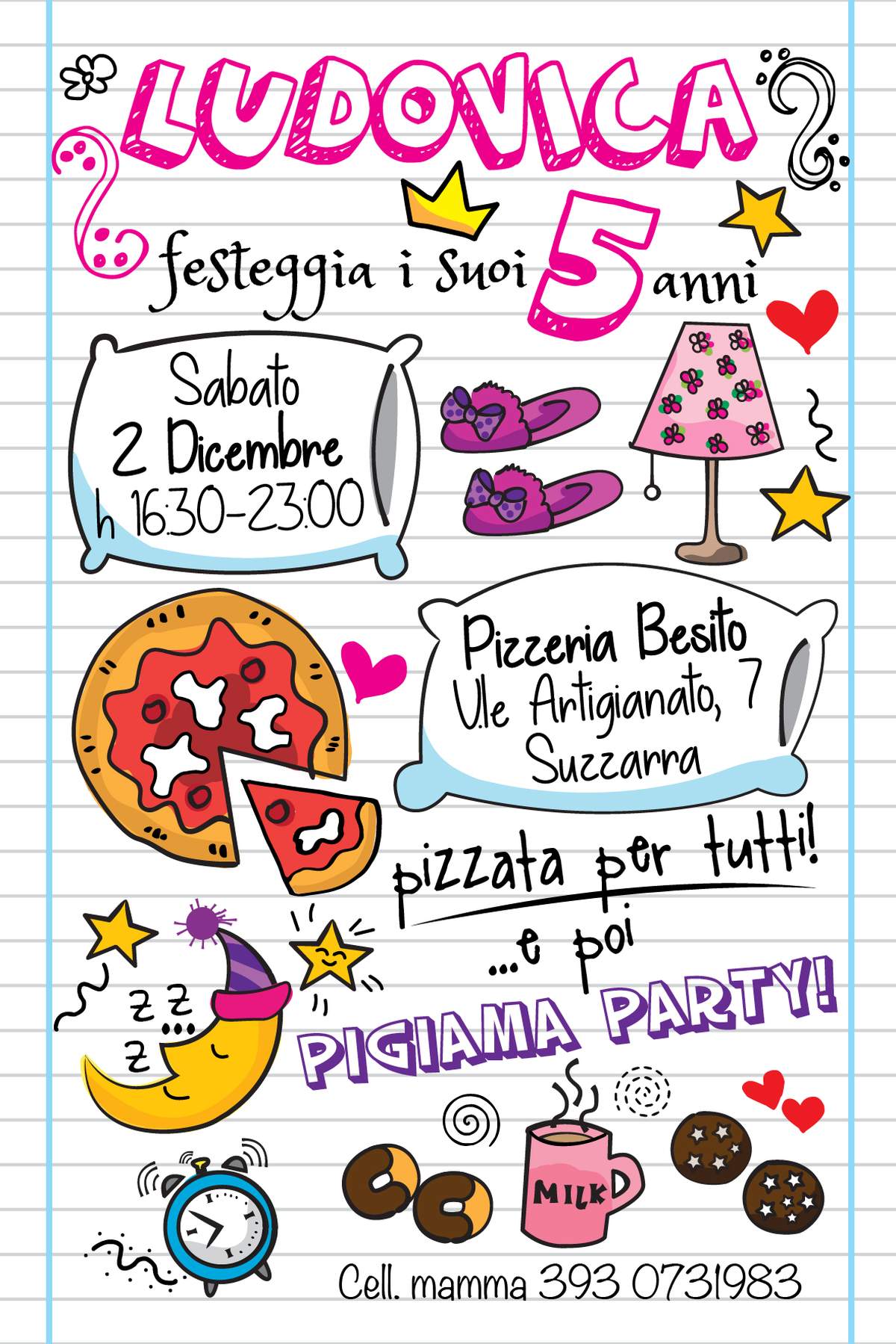5th Birthaday Ludovica Pigiama Party - Neon / Glow in the Dark