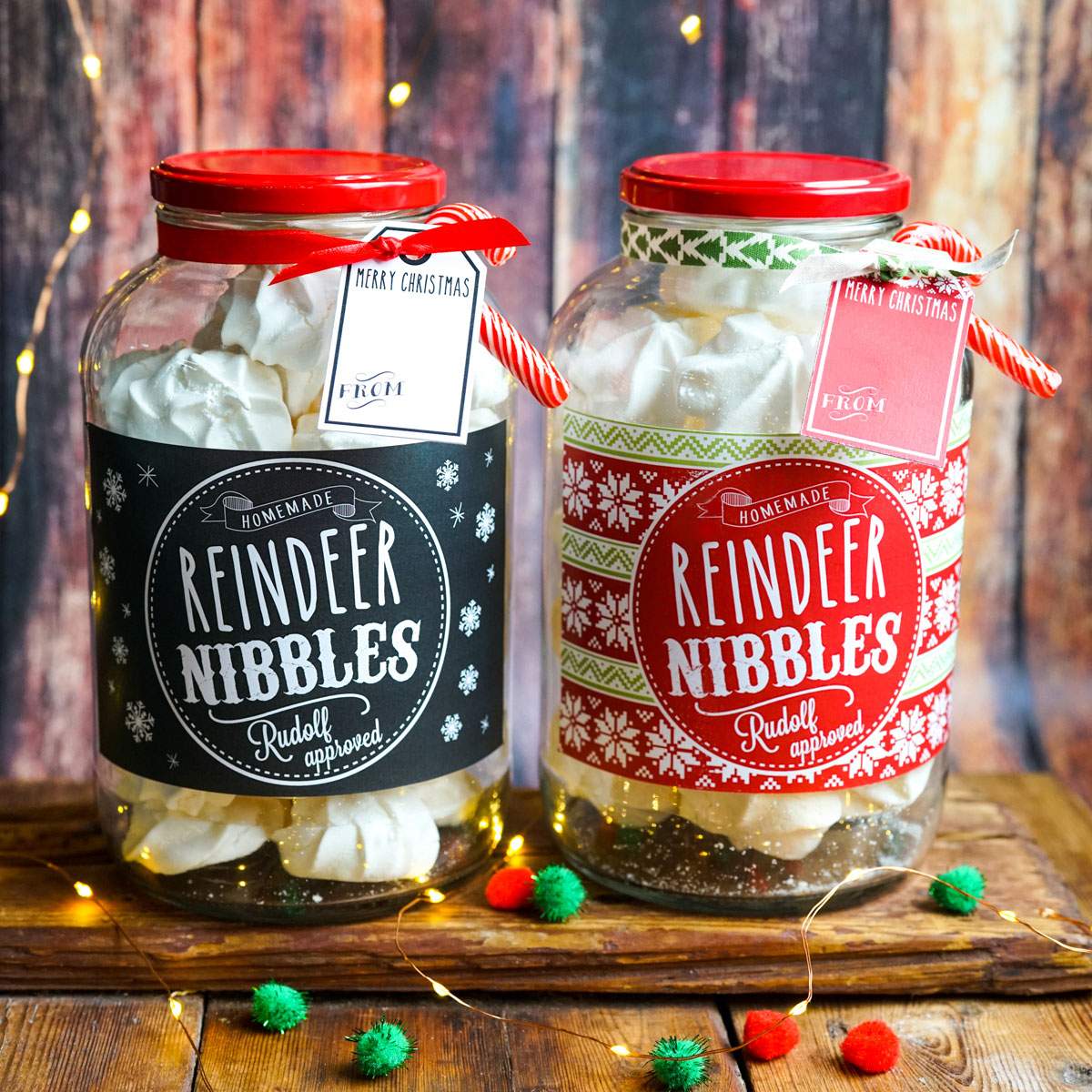 FREE CHRISTMAS COOKIE JAR LABELS AND TAGS - WITH LOVE AND CHEER! - Reindeer Nibbles - Jar Gift