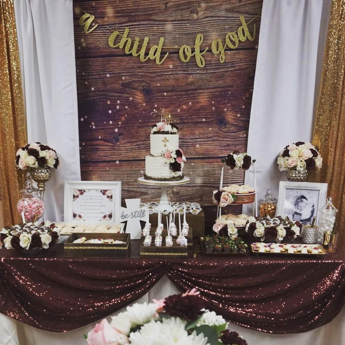 Burgandy, Pink & Gold Baptism - None
