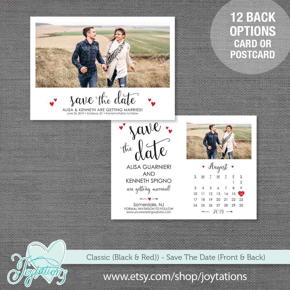Save The Date Card - Script Hearts
