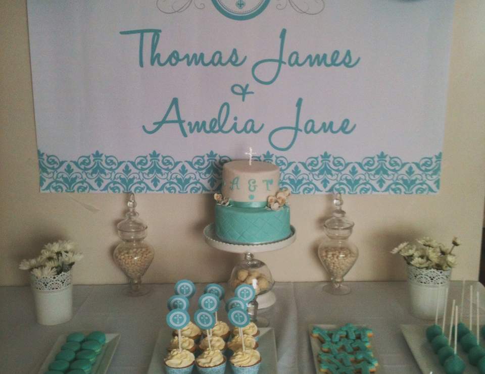 White and Aqua Damask baptism / Baptism "Thomas & Amelia's Baptism