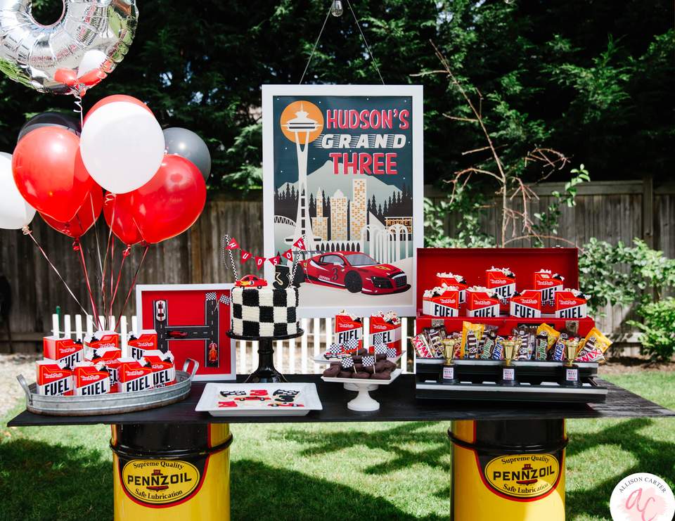 race car / Birthday "Race on Over to this Modern 'Grand Three' Race Car Birthday!" Catch My Party