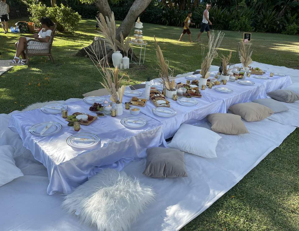 All White Sunset Picnic - Boho white