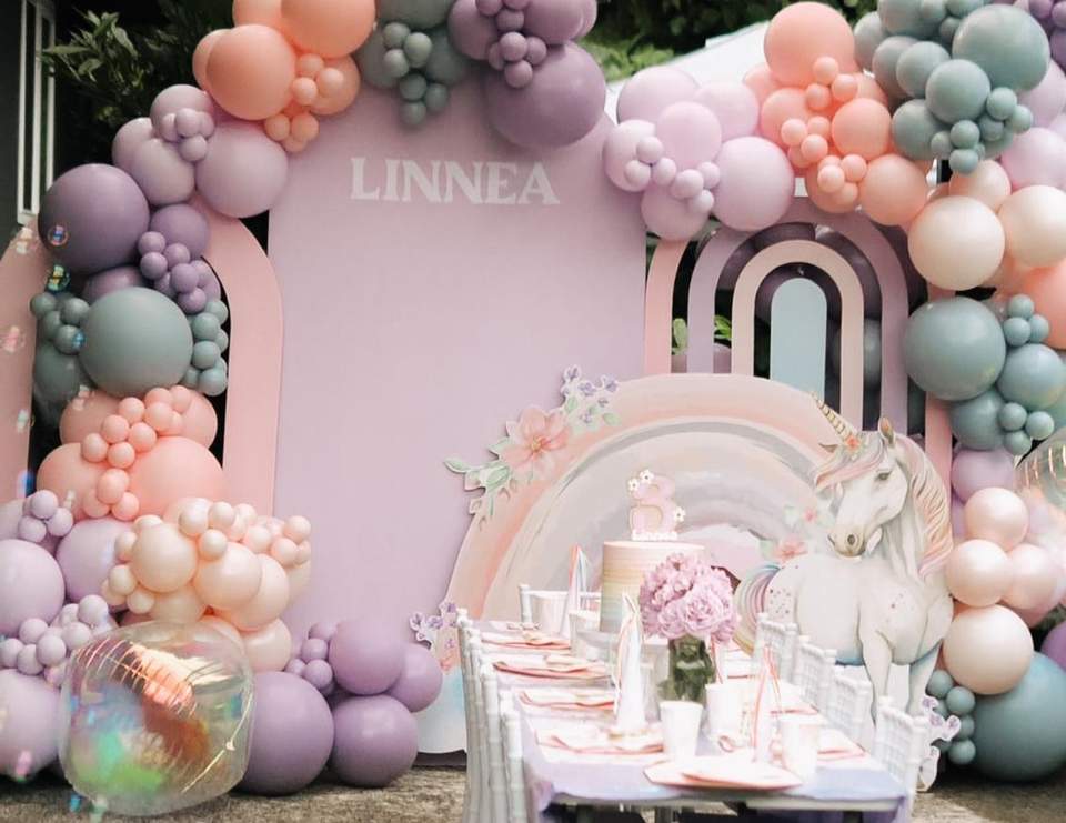 Linnea’s Whimsical Unicorn Birthday  - Unicorn , Muted Pastel Rainbow 