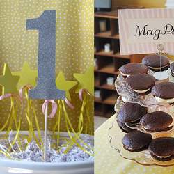 Twins Girls First Birthday - Sunny yellow, pink stripes & paper flowers