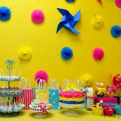 Gracie & Leanne's Birthday Party - Yellow, hot pink, and turqouise. Pinwheels, bowss & ruffles