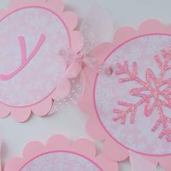 Winter Onederland 1st Birthday Banner - Pink & Silver Glitter Snowflake Banner For Girl's Winter Birthday Party Decor