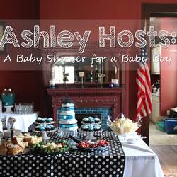 Ashley Hosts:  A Baby Shower for a Baby Boy - Blue, black, and white with polka dots