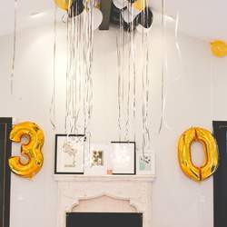 Chic Black, White, Gold 30th Birthday Party  - Stripes & Glitter