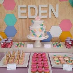 Eden's First Birthday  - Pastel Geometric with a hint of Silver Sparkle