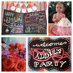 Addie's aqua, orange, lavender first birthday - chalkitychalk party package - Vintage / Retro