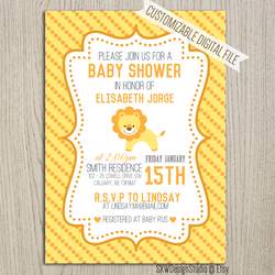 Yellow Lion Savana Polkadot Invitation for Baby Shower - It's a Girl Party Africa Animals Woodland Creature Card - DIY Printable - Lion Savana