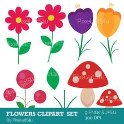 Flowers Vector Clip Art Graphics Set, Flowers Clip Art Set, Floral Clip Art, Scrapbooking Clip Art Vector Graphics  - Owls