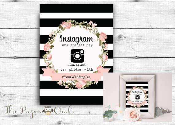 PRINTABLE INSTAGRAM HASHTAG WEDDING SIGN FLOWERS, CUSTOMIZE YOURSELF Printable-instagram-hashtag-wedding-sign-570