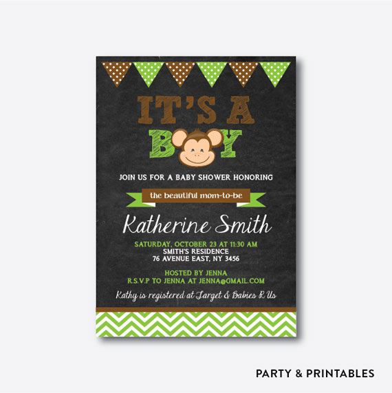 Baby Monkey Chalkboard Baby Shower Invitation Baby-monkey-chalkboard-baby-shower-invitation-570