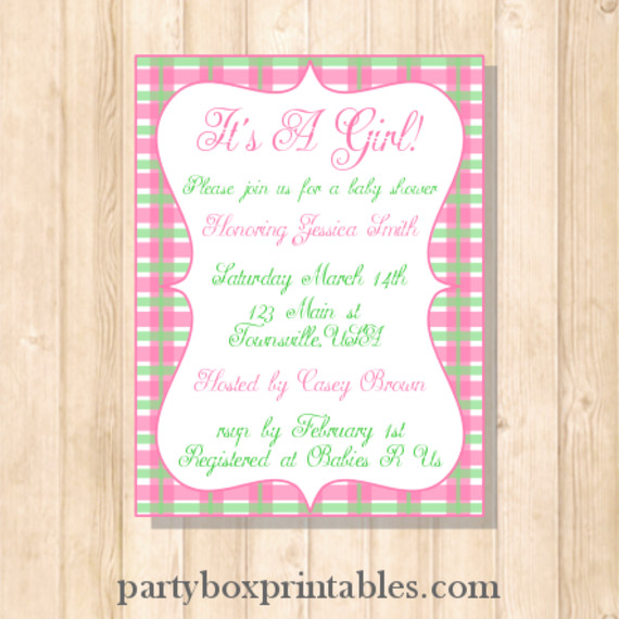 Pink Plaid Custom Invitation Blue-bear-custom-invite-570